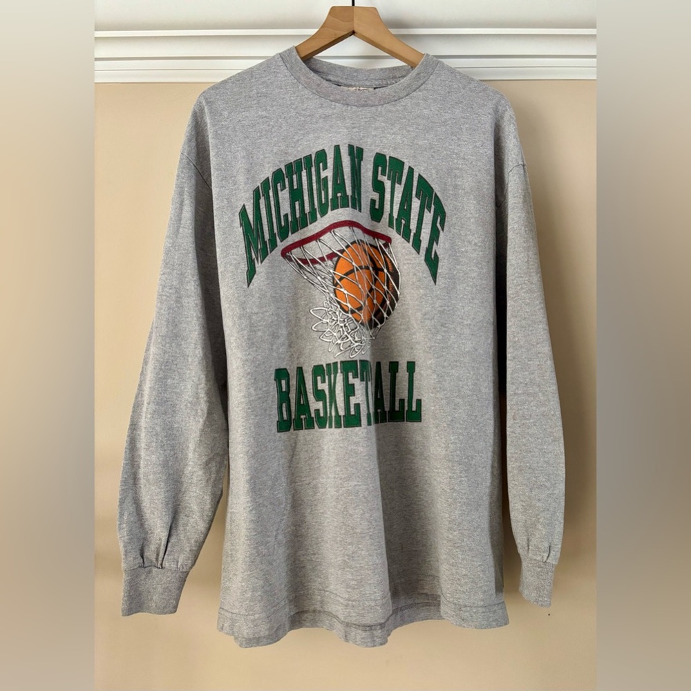 Steve & Barry's Vintage Michigan State Basketball Long Sleeve Tee | Gray | XL
